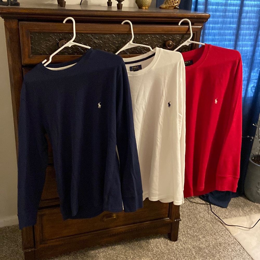 Men’s Polo Ralph Lauren Waffle knit long sleeve shirts Set of 3 Size medium
